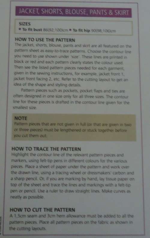 VALUE CLASSICS PATTERNS  `JACKET, SHORTS, BLOUSE, PANTS AND SKIRT` SIZES FIT BUST 86 CM 92 + 100 CM