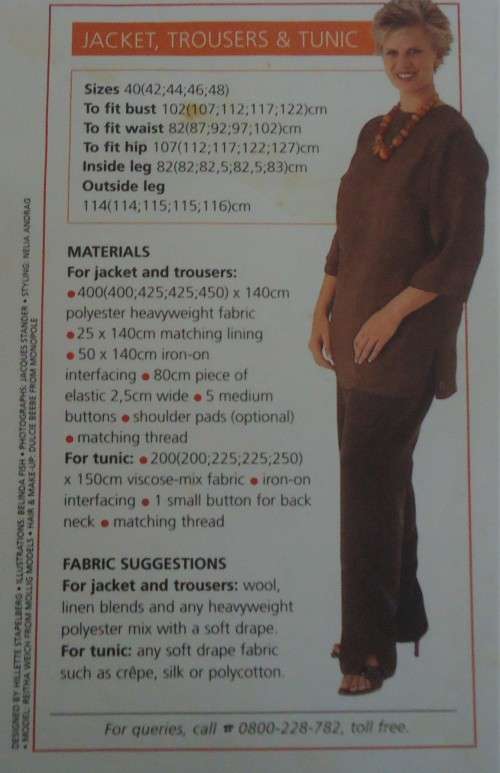 VALUE CLASSICS PATTERNS  JACKET, TROUSERS AND TUNIC` SIZES 40, 42, 44, 46, 48)