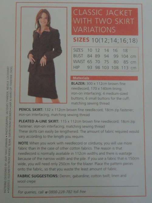VALUE CLASSICS PATTERNS  `CLASSIC JACKET WITH TWO SKIRT VARIATIONS` SIZES 10, 12 14, 16, 18
