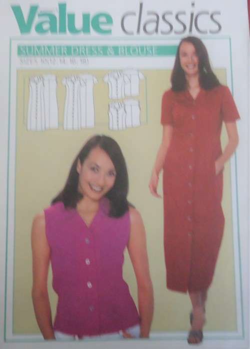 VALUE CLASSICS PATTERNS  SUMMER DRESS AND BLOUSE` SIZES 10, 12, 14, 16, 18