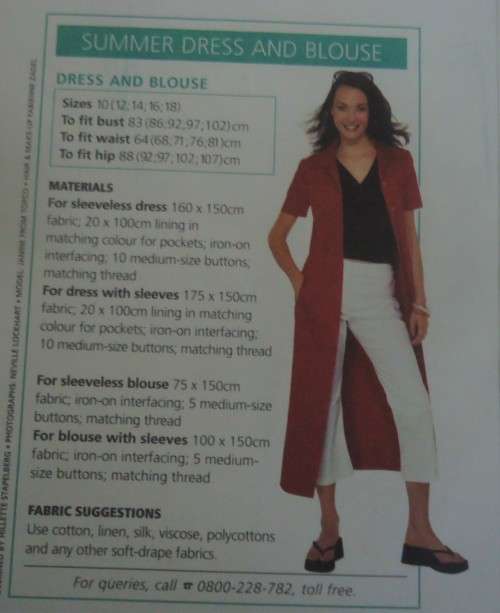 VALUE CLASSICS PATTERNS  SUMMER DRESS AND BLOUSE` SIZES 10, 12, 14, 16, 18