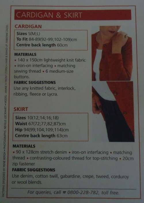 VALUE CLASSICS PATTERNS  `CARDIGAN AND SKIRT` SIZES 10, 12 14, 16, 18