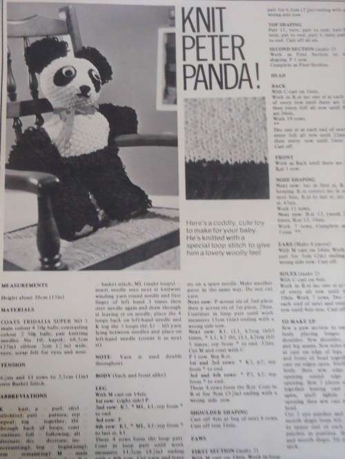 LIVING & LOVING MARCH 1975 - KNIT PETER PANDA - HEIGHT 38 CM/15"