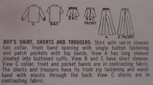 VINTAGE STYLE PATTERNS 2597 BOY'S SHIRT-SHORTS-PANTS  SIZE 3 YEARS-COMPLETE