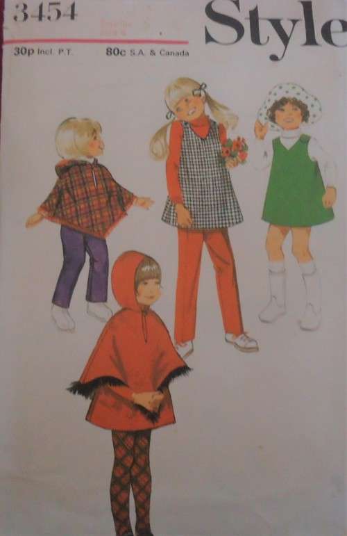 STYLE PATTERNS 3454 GIRL'S PONCHO - PINAFORE DRESS-PANTS SIZE 4 YEARS  COMPLETE