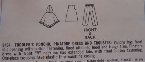 STYLE PATTERNS 3454 GIRL'S PONCHO - PINAFORE DRESS-PANTS SIZE 4 YEARS  COMPLETE