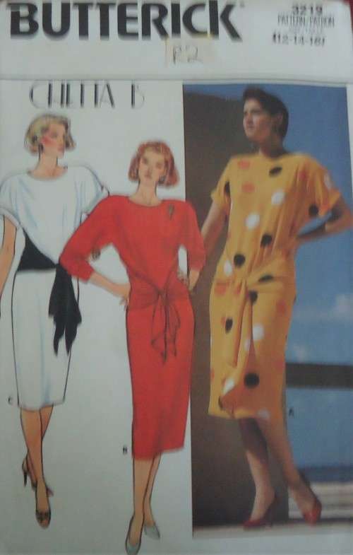 BUTTERICK PATTERN 3219 LOOSE FITTING PULLOVER STRAIGHT DRESS SIZE 12-14-16 COMPLETE