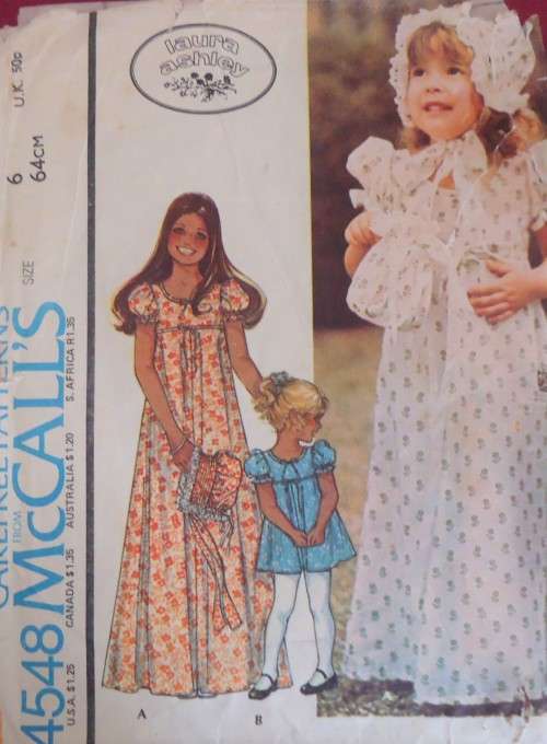 McCALL'S PATTERNS 4548 LAURA ASHLEY GIRLS BONNET, BAG & DRESS SIZE 6 YEARS BREAST 64 CM  COMPLETE