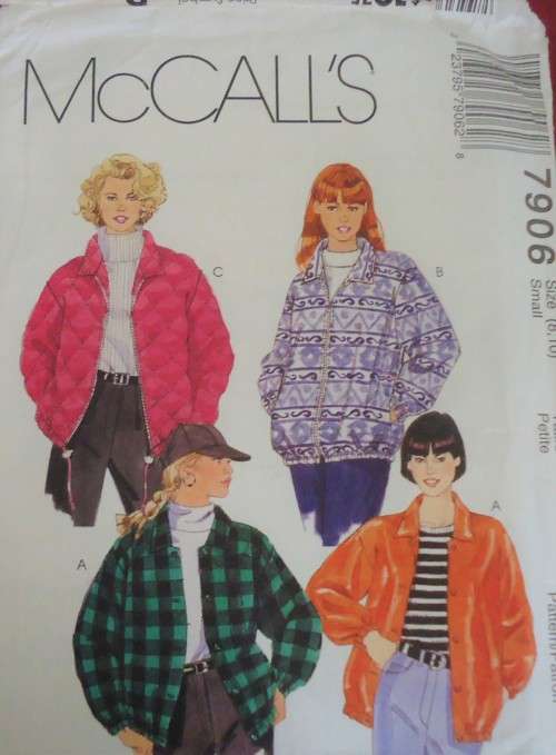 McCALL'S PATTERN 7906 LINED OR UNLINED WINTER JACKETS SIZE 8 - 10  COMPLETE