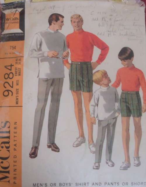 McCALL'S PATTERNS 9284 MEN'S SHIRT+ SHORTS SIZE CHEST 38 - 40" WAIST 34-36" NO PANTS PATTERN