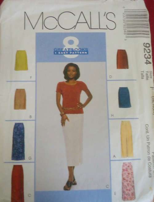 McCALL'S PATTERN 9234 SKIRTS IN 8 VARIATIONS  SIZE F = 16 + 18 + 20 COMPLETE