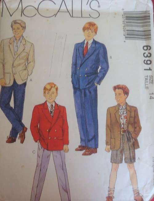 McCALL'S PATTERN 6391  BOY'S LINED JACKET-PANTS-SHORTS SIZE 14 YEARS COMPLETE & UNCUT