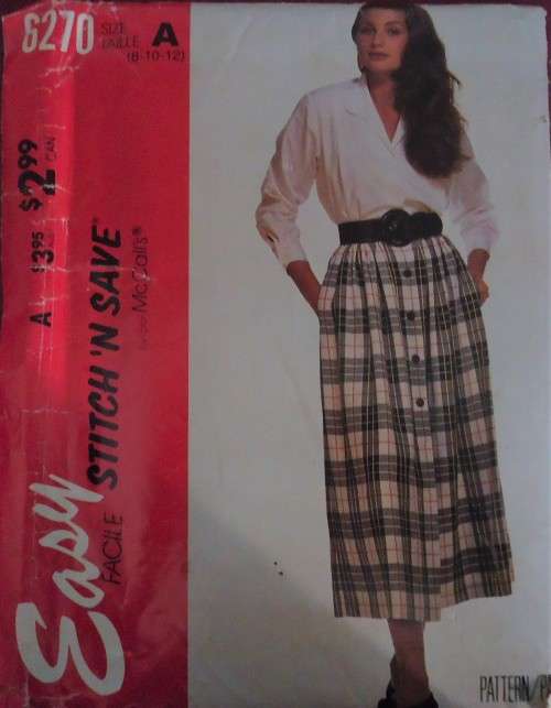 McCALL'S PATTERN 6270 SKIRT & BLOUSE  SIZE A = 8 + 10 + 12 COMPLETE & UNCUT