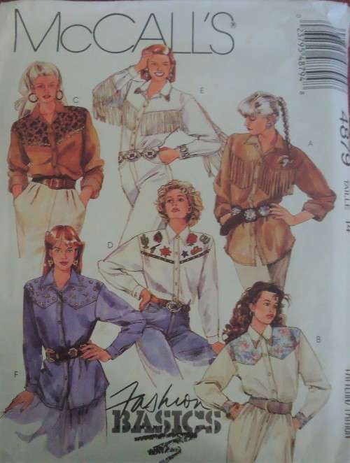 McCALL`S PATTERN 4879 WESTERN SHIRTS SIZE 14 COMPLETE