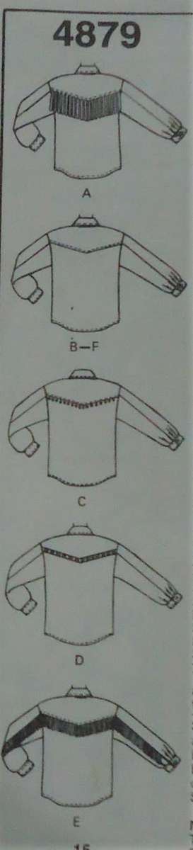 McCALL`S PATTERN 4879 WESTERN SHIRTS SIZE 14 COMPLETE