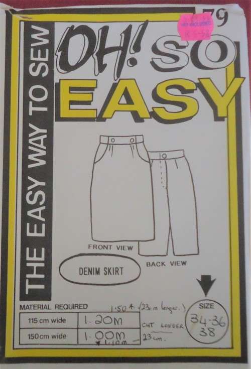 OH SO EASY  PATTERN # 79 DENIM SKIRT  SIZES 34` + 36` + 38` COMPLETE