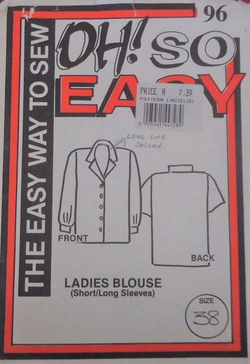 OH SO EASY  PATTERN # 96 LADIES BLOUSE ( SHORT/LONG SLEEVES) SIZE 38" - COMPLETE & UNCUT