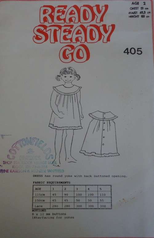 READY-STEADY-GO PATTERN-NUMBER 405 GIRL'S DRESS WITH YOKE SIZE AGE 2