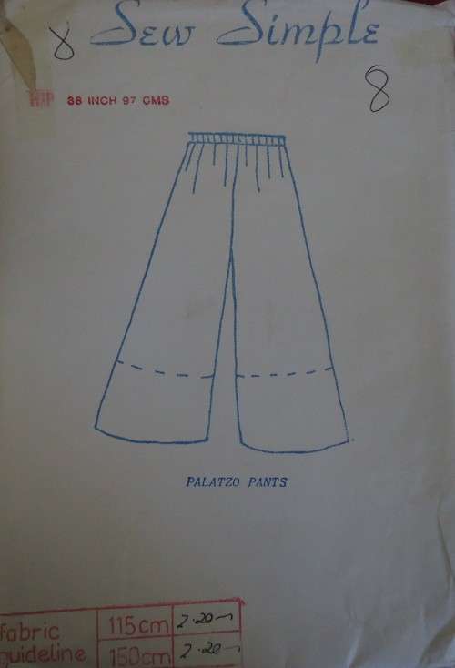 SEW SIMPLE PATTERNS # 8  PALATZO PANTS  SIZE 38" OR 97 CM