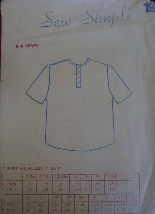 SEW SIMPLE PATTERNS #19 T-SHIRT or GRANDPA T-SHIRT SIZE 5 - 6 YEARS  COMPLETE