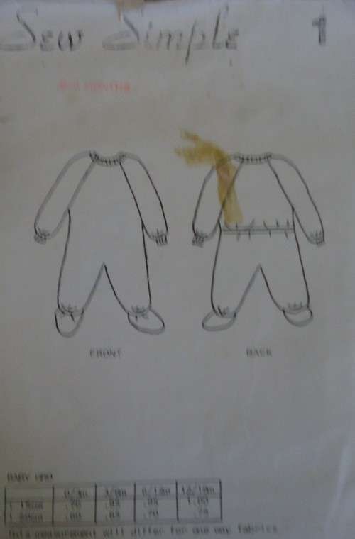 SEW SIMPLE PATTERNS #1 BABY-GRO SIZES 0 - 3 MONTHS  COMPLETE