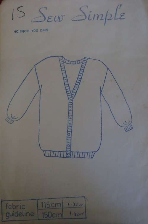 SEW SIMPLE PATTERNS #15 CARDIGAN SIZE 40` OR 102 CM  COMPLETE