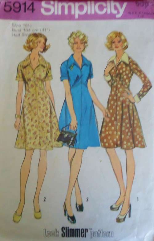 VINTAGE SIMPLICITY PATTERNS 5914 DRESS WITH COLLAR SIZE 18 1/2 BUST 104 CM COMPLETE