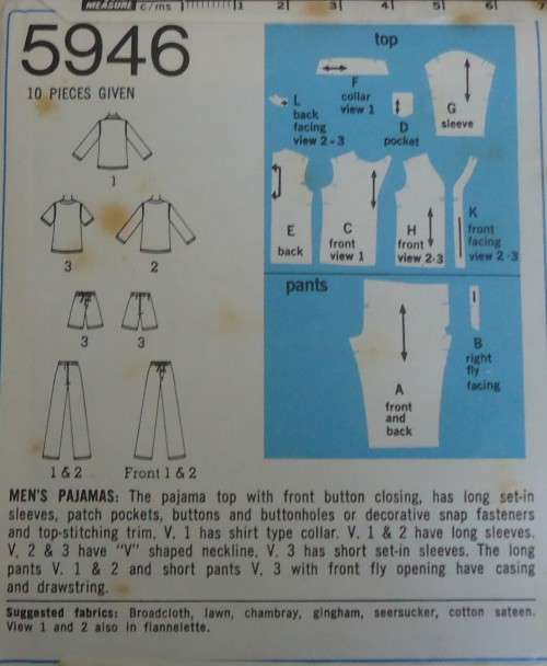 SIMPLICITY PATTERNS 5946 MEN'S PJS  SIZE LARGE 42" - 44" COMPLETE
