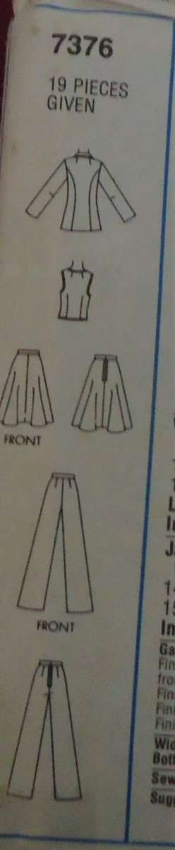 SIMPLICITY PATTERNS 7376 UNLINED JACKET-WAISTCOAT-SKIRT-PANTS  SIZE 16 BUST 97 CM  COMPLETE