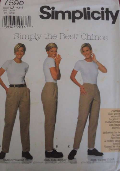 SIMPLICITY PATTERNS 7590  PANTS  SIZE D = 4 + 6 + 8 COMPLETE