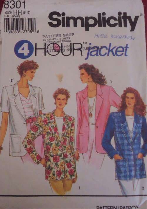SIMPLICITY PATTERNS 8301 4 HOUR JACKET SIZE HH =  6 - 12  COMPLETE