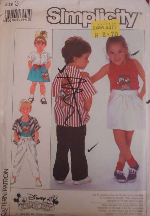 SIMPLICITY PATTERNS 8529  KIDS TOP-PANTS-SKIRT + TRANSFER SIZE 3 YEARS SEE LISTING
