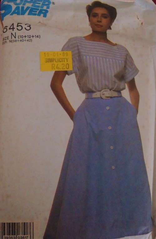 SIMPLICITY PATTERNS 8453 SKIRT & TOP  SIZE N  10 + 12 + 14 COMPLETE-MOSTLY UNCUT-ZIPLOC BAG