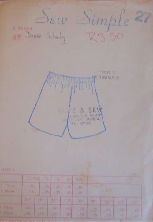 SEW SIMPLE PATTERNS 27 SHORTS SIZE 2 YEARS