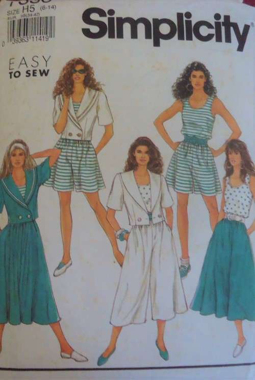 SIMPLICITY PATTERNS 7336 CULOTTES-SKIRT-TANK TOP-UNLINED JACKET SIZE H5 = 6 - 14 COMPLETE