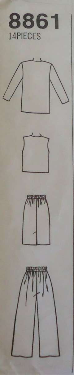 SIMPLICITY PATTERN 8861 UNLINED JACKET-LINED WAISTCOAT-SKIRT-PULL-ON PANTS SIZE P 12-14-16 COMPLETE