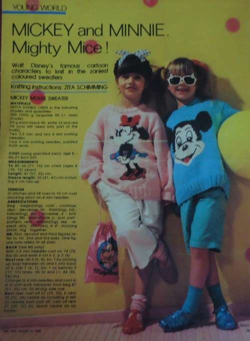 MICKEY & MINNIE SWEATERS  TO KNIT TO FIT 8-10-12 YEARS