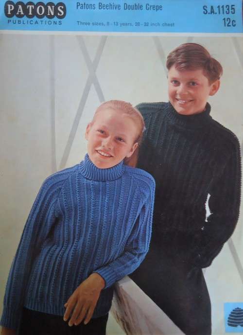 PATONS #S.A.1135 POLO NECK SWEATER SIZE 28-32" OR 8 - 13 YEARS