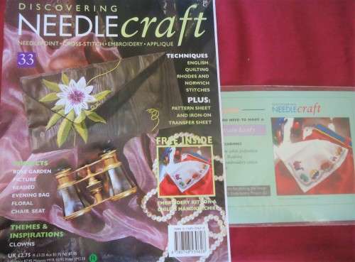 DISCOVERING NEEDLECRAFT #33 A4 INC PAGES OF PATTERNS PLUS TRANSFERS+ FREE GIFT - CHILD'S TRAIN HANKY