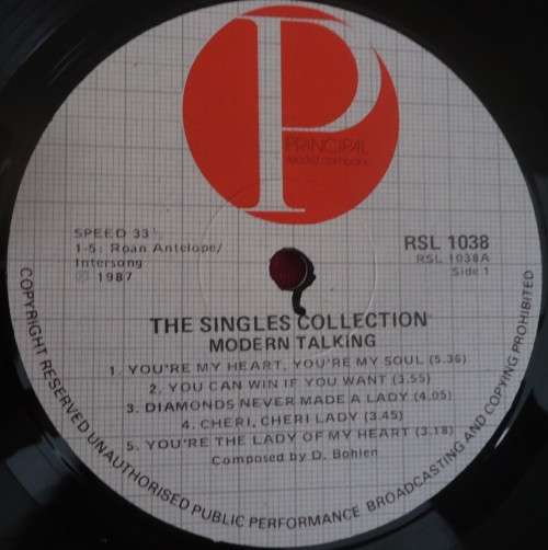 MODERN TALKING - THE SINGLES COLLECTION - 1987 PRINCIPAL VINYL LP RSL 1038