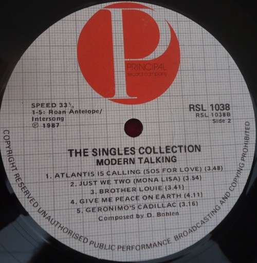 MODERN TALKING - THE SINGLES COLLECTION - 1987 PRINCIPAL VINYL LP RSL 1038