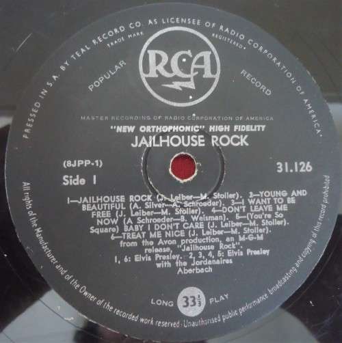 ELVIS PRESLEY - JAILHOUSE ROCK - 1957 RCA VINYL LP - 31,126