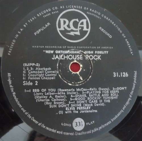 ELVIS PRESLEY - JAILHOUSE ROCK - 1957 RCA VINYL LP - 31,126
