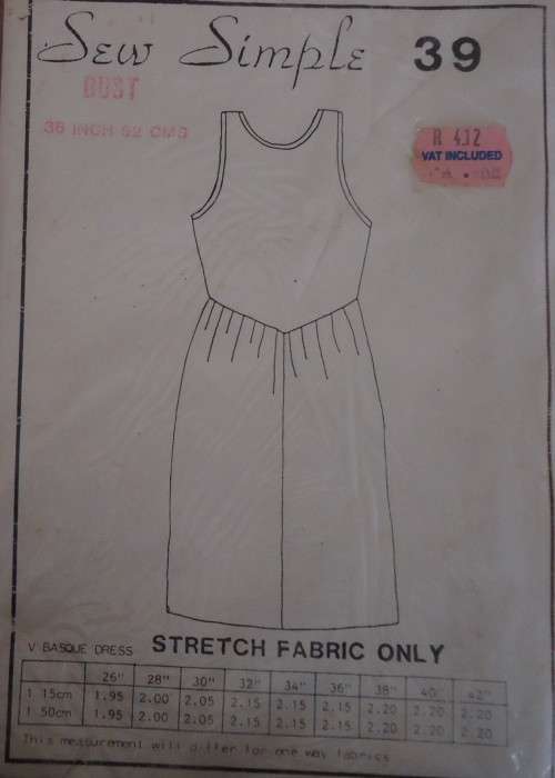 SEW SIMPLE PATTERNS #39 V BASQUE DRESS SIZE 36" OR 92 CM  COMPLETE