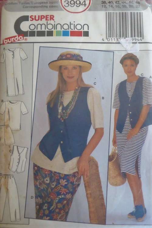 BURDA PATTERN 3994 DRESS-PANTS-SHORTS-WAISTCOAT-TOP SIZES 12-14-16-18-20-22 COMPLETE & UNCUT