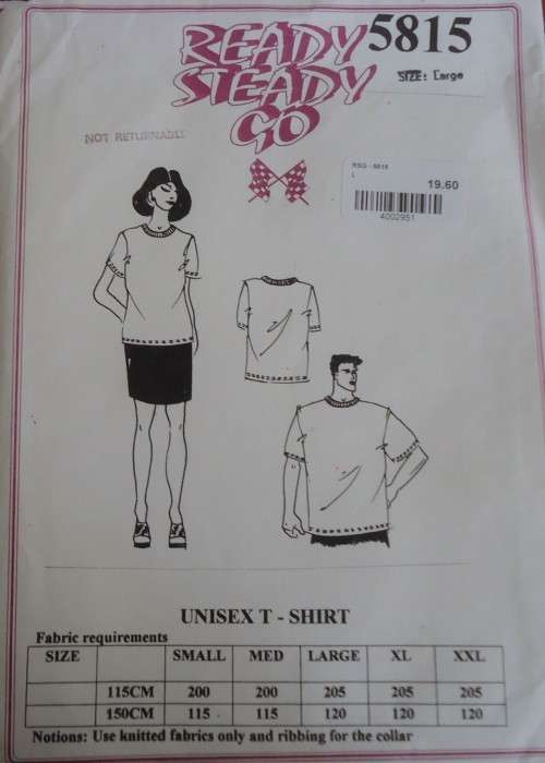 READY-STEADY-GO PATTERN-NUMBER 5815 UNISEX T-SHIRT SIZE LARGE
