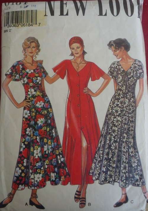 NEW LOOK PATTERNS 6184  V NECK FRONT BUTTON PANELED DRESS SIZES 8 - 18 - COMPLETE