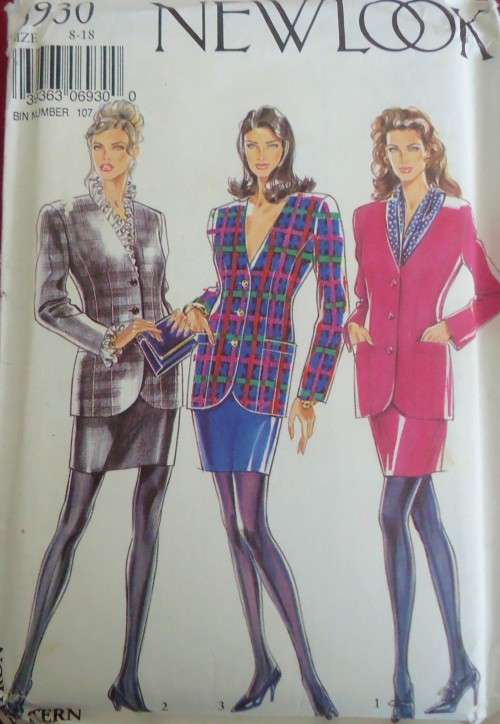 NEW LOOK PATTERNS 6930 V NECK JACKET/TOP & SKIRT SIZES 8 - 18 COMPLETE-UNCUT-D/FOLDED