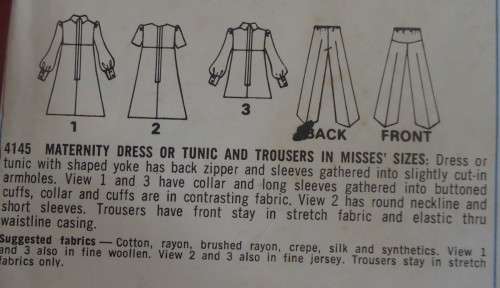 VINTAGE STYLE PATTERNS 4145 MATERNITY  DRESS- OR TUNIC & PANTS SIZE 14 BUST 36" COMPLETE