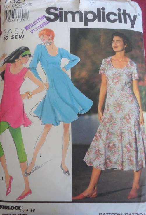 SIMPLICITY PATTERNS 7327 DRESS-HEADBAND-LEGGINGS SIZE OO =12 - 18 COMPLETE